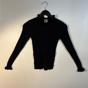NWT Anne Klein Black Long Sleeve Top with Ruffles